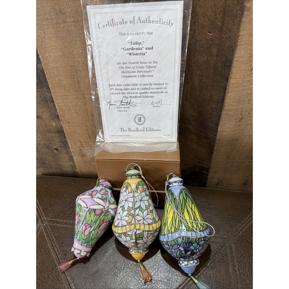 Bradford Editions Ornaments Set Of 3 The Era of Louis Tiffany Heirloom Porcelain